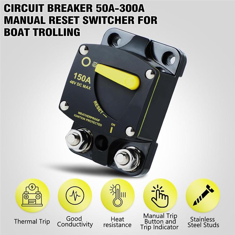 150 Amp Circuit Breaker With Manual Reset Switch Black Plastic For Marine Rvs Yacht Trolling Boat Battery Solar System