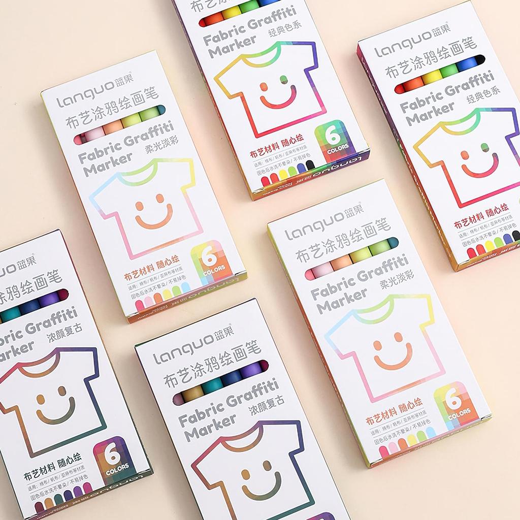Набор из 6 маркеров для граффити по ткани, моющиеся и многоразовые, для рисования на хлопковом холсте, льне, для школы рисования своими руками