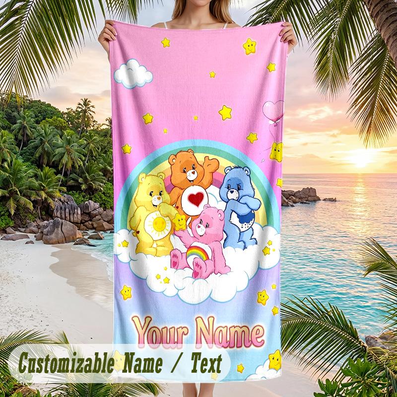 Care Bears Beach Towel, Personalized Custom Text, Quick Dry Soft Large Towel For Swimming Pool Travel