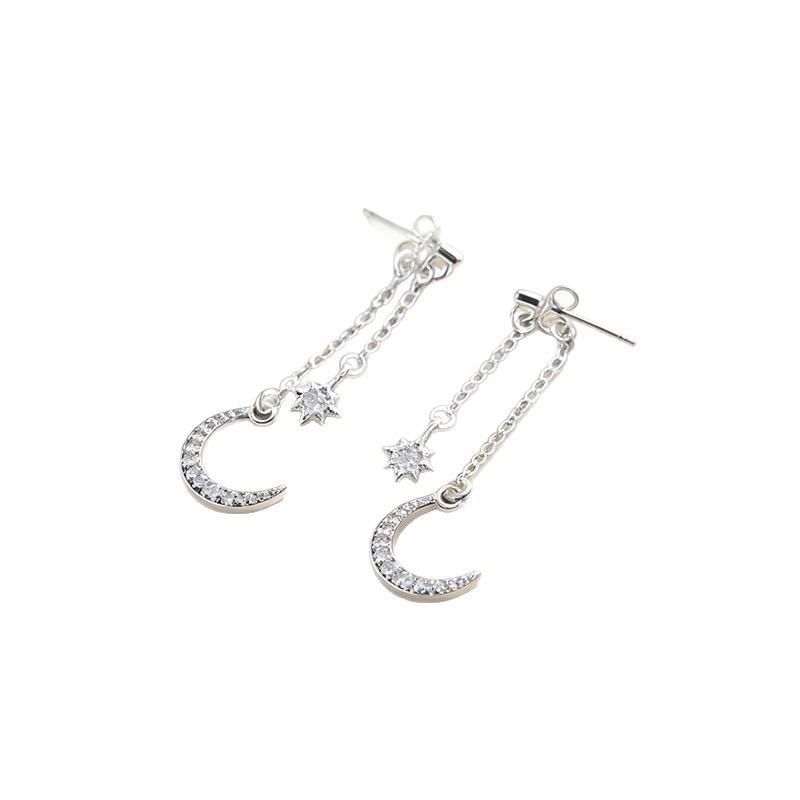 925 Sterling Silver Vintage Earrings For Women Trendy Simple Moon Zircon Earring Jewelry Prevent Allergy Party Accessories Gift