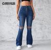 Весенние и летние женские джинсы, узкие брюки с высокой талией, эластичные джинсовые брюки с дырками