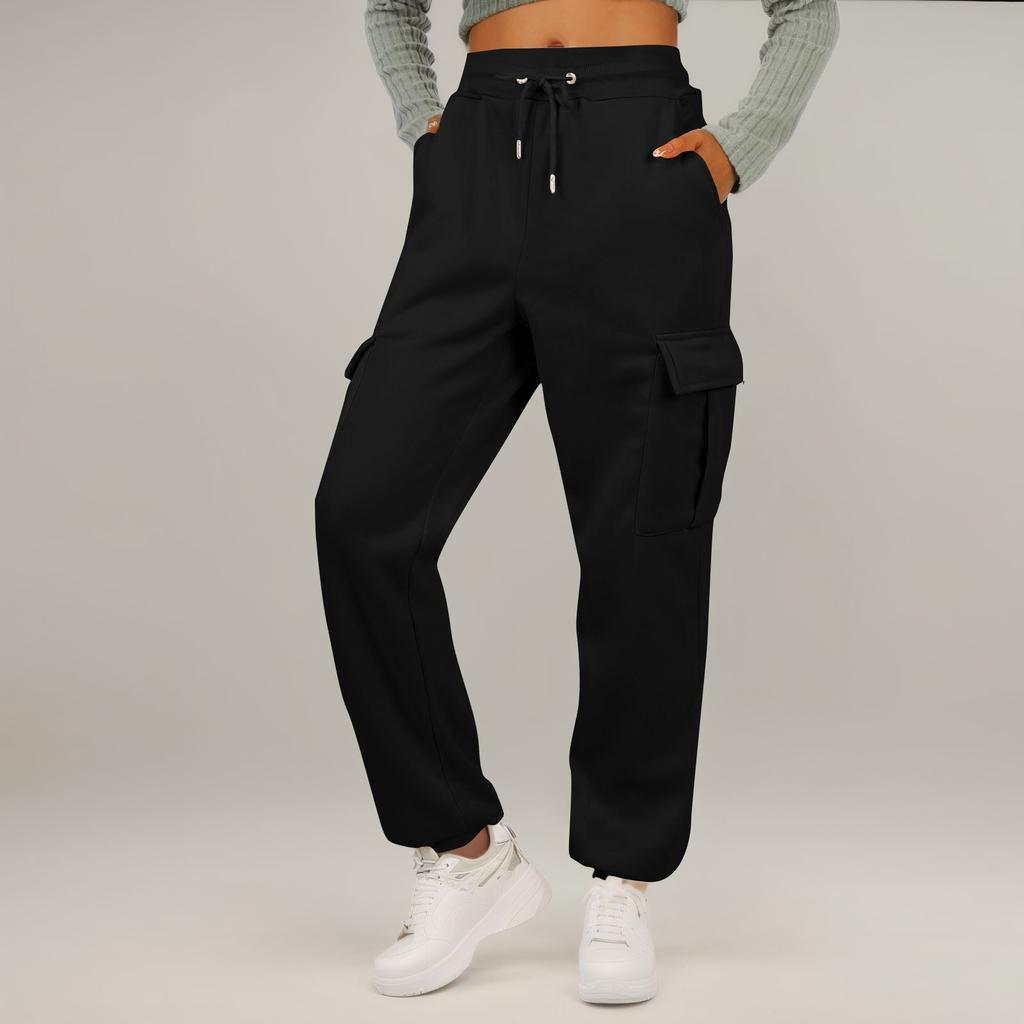 Women's Casual Pants Solid Color Loose Elastic Belt Pocket Sports Sweatpants
