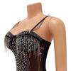 Women Summer Glam Sequins Night Mini Dress Birthday Outfits Sling Sexy See Through Mesh Black Rhinestone Tassel Party Short Dress