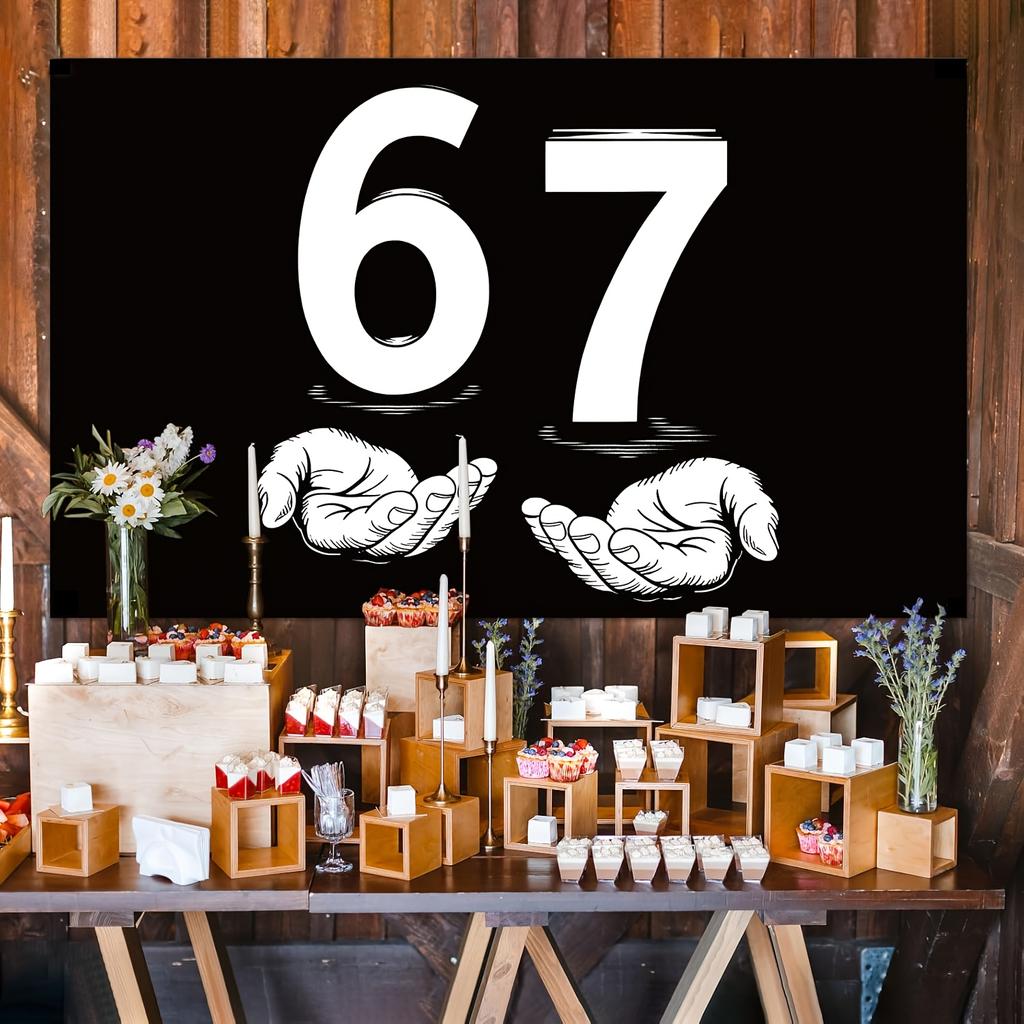 One set of "67" themed backdrop fabric, birthday decoration for children aged 6-7, backdrop fabric, festive background banner