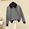Женский свободный свитер-пуловер - осень 2024 г., воротник в стиле корейской куклы, плотная вязка