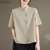 Женская летняя повседневная блузка с коротким рукавом и небольшим воротником-лацканом