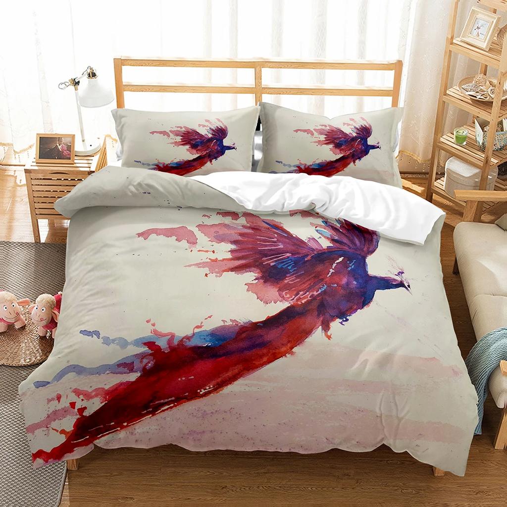 Phoenix Duvet Cover Set King Queen Size for Kids Boy Girls Bedding Set Yellow Animals Pattern Polyester Quilt Cover with Zipper