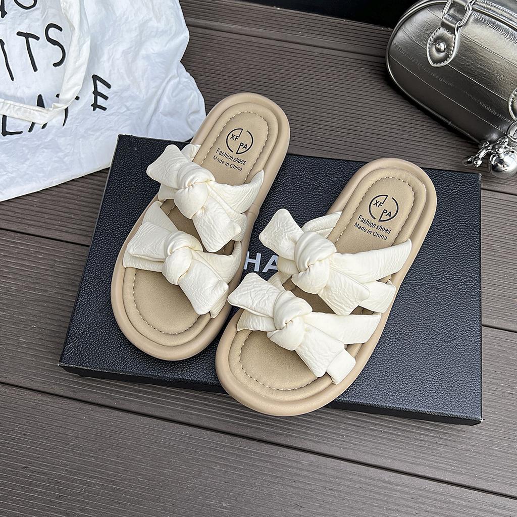 French platform slippers women's outer wear 2025 summer new with skirt versatile fairy style bow word sandals