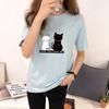 Женские футболки с принтом кошек, летние футболки с коротким рукавом и круглым вырезом, корейские женские топы и футболки Harajuku, свободные