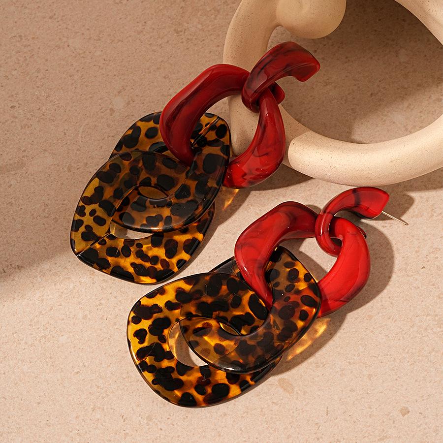 Преувеличенные геометрические серьги с леопардовым принтом - Уникальный акриловый колор-блок с дизайном серебряной иглы для женщин