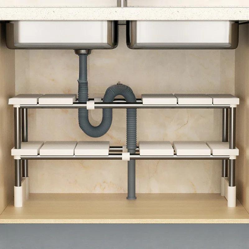 1 Расширяемая полка для хранения кухонной мойки из нержавеющей стали, многоуровневая многофункциональная внутренняя многоуровневая полка для хранения