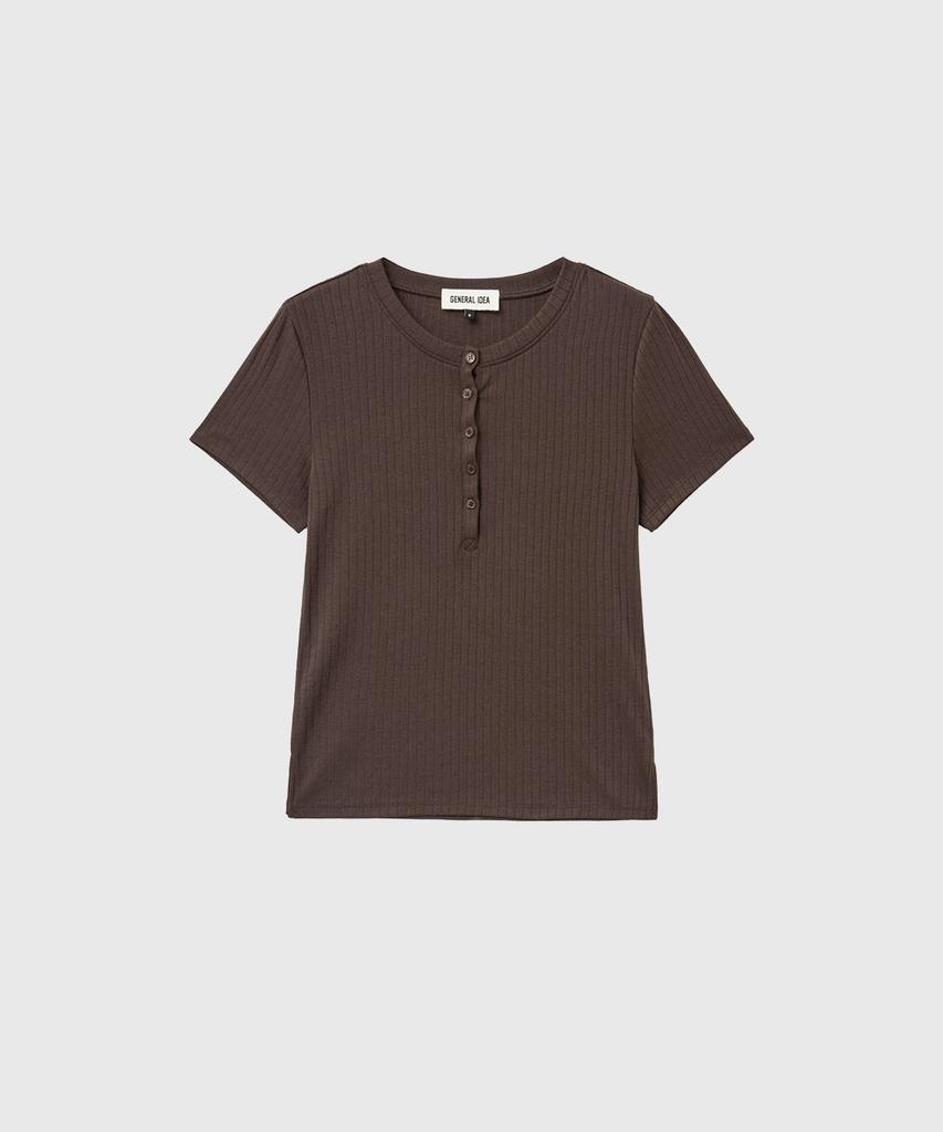 GENERALIDEA Punched Ribbed Henley Neck T-Shirt [Brown] / Gf2Lts525