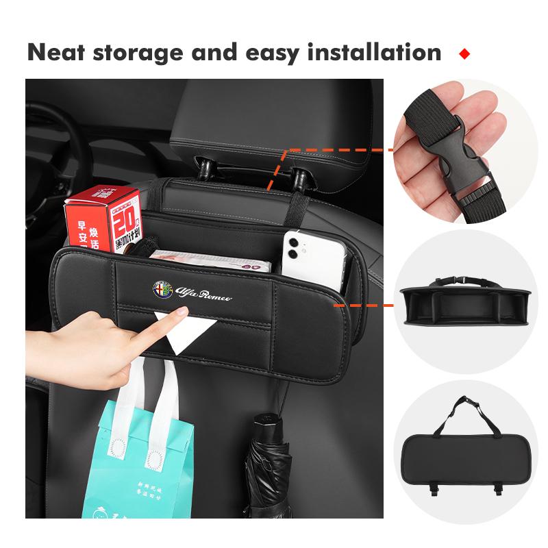 Car Drink Storage Box Phone Pocket Back Seat Tissue Hanging Bag For Alfa Romeo Giulia 147 Mito 156 159 166 GT Stelvio Brera