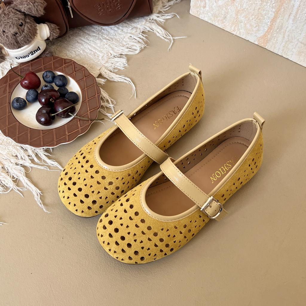 Туфли на плоской подошве, лето 2025, новые женские туфли Мэри Джейн, мягкие полые балетки, сандалии с отверстиями для девочек