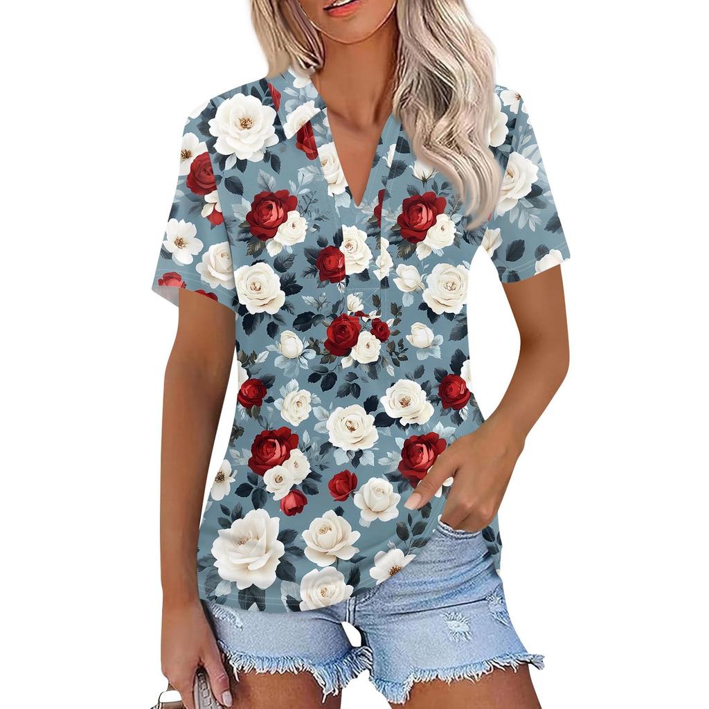 Женская мода повседневная рубашка с коротким рукавом и лацканами, женские топы с V-образным вырезом