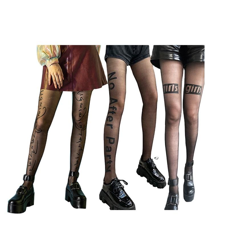Brand Logo Letter Print Tattoo Print Letter Silk Pantyhose Black Silk Stockings Women Stockings Designed Tights