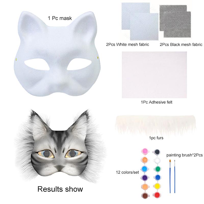 1 комплект полуфабрикатов для фестиваля, набор масок «сделай сам», пустая маска, бумажная маска, маска лисы и кошки, 8 цветов
