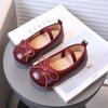 Туфли из кожи для девочек, круглый носок, простой бантик, детские мэри джейны, слипоны, однотонные, универсальные, 2025, совершенно новые, детские балетки, танцевальные туфли
