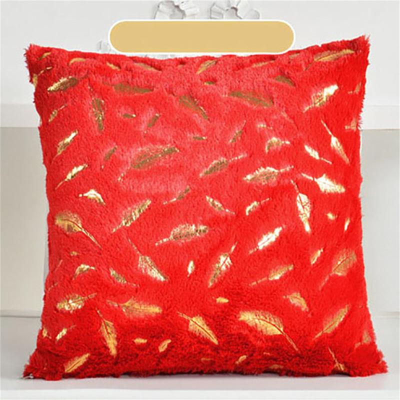 Home Pillowcase Two-sided Plush Hot Stamping Feathers Cushion Cover