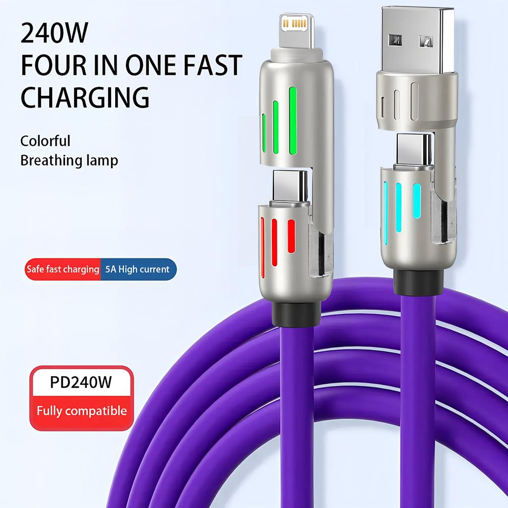 4 IN 1Multifunctional Fast Charging Cable USB A USB C to TypeC Lighting For Iphone 16 15 14 13 Huawei Xiaomi POCO Samsung