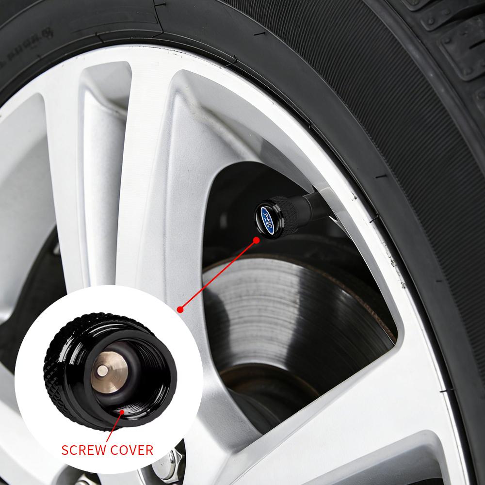 LLX2 4Pcs Car Tire Valve Stems Cap Knurling Style Tire Valve Cap Sticker for Ford Fiesta Ranger Focus Kuga Mustang Mondeo Fusion