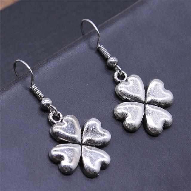 Винтажные простые старинные серебряные серьги-подвески в виде ветки клевера для женщин и девушек в подарок