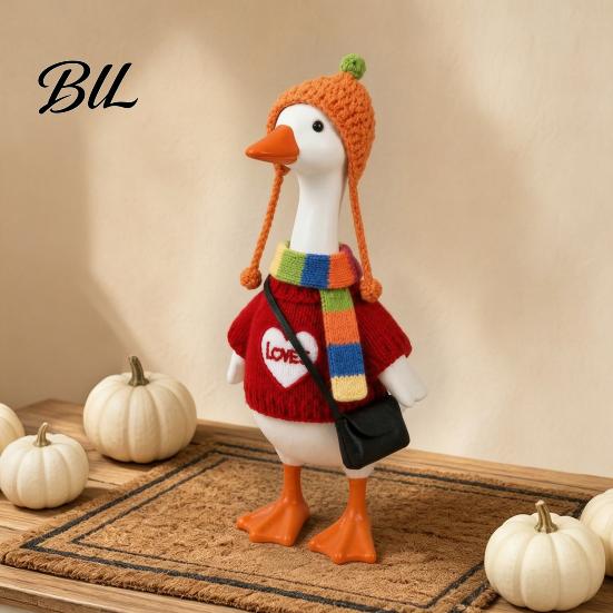 7 Inch Goose Outfit Desk Outfits, 4 Pcs Knitted Sweater Hat Scarf Figurine Costume Crossbody Bag Winter Holiday Accessory for Office, Shelf,