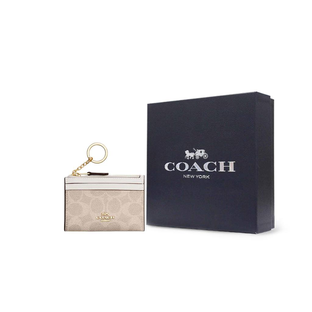 New COACH Mini Id Skinny Artificial Leather Plastic Card Holder Mini Women's Sand Yellow & Chalk White CW870-IMXDM