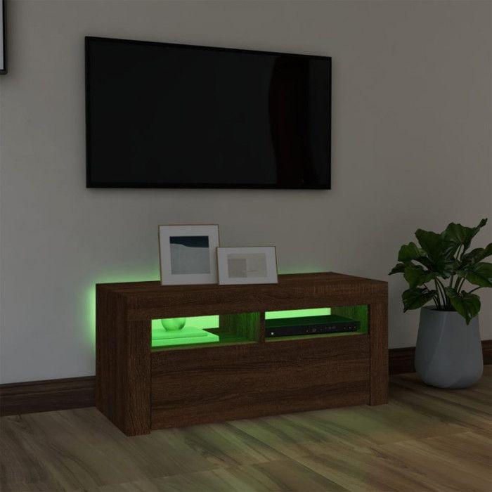 VidaXL TV Cabinet with LED Lights Brown Oak 90x35x40 Cm, TV Stand, Media Cabinet, Hi-Fi Cabinet, TV Unit, Media Unit, 822723