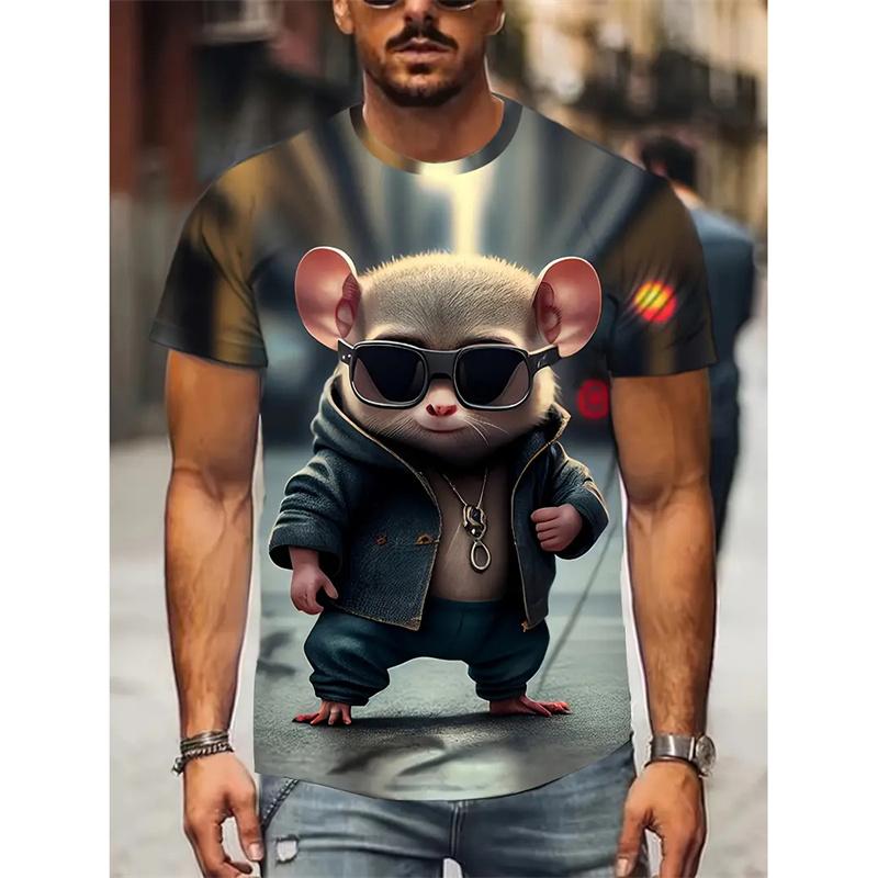 Смешная футболка с рисунком мыши для мужчин, милые животные, 3D-печать, летняя повседневная футболка с коротким рукавом, круглый вырез