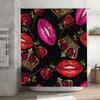 Luxury Crown Lipstick Rose Shower Curtain Bold Print Home Decor For Bathroom Waterproof Fabric With Hooks (Black)