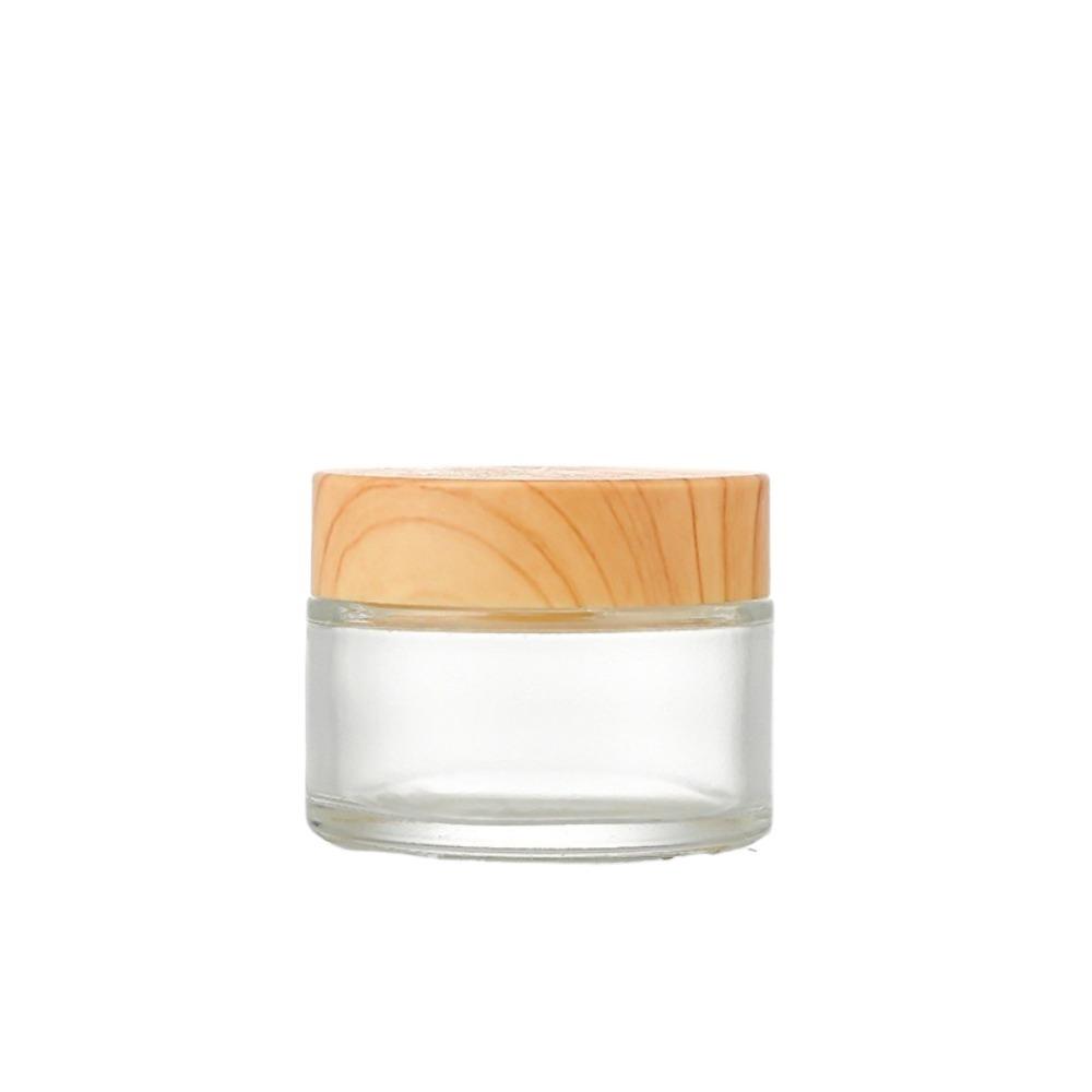 Screw Cap Frosted Glass Cream Jar Wood Grain Lid Scrub Sub-bottling Cream Bottle  Skin Care