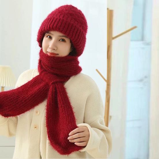 Женская зимняя шапка со встроенным шарфом, толстая, теплая, трикотажная, ветрозащитная, высокоэластичная, полная защита, для путешествий на открытом воздухе в холодную погоду