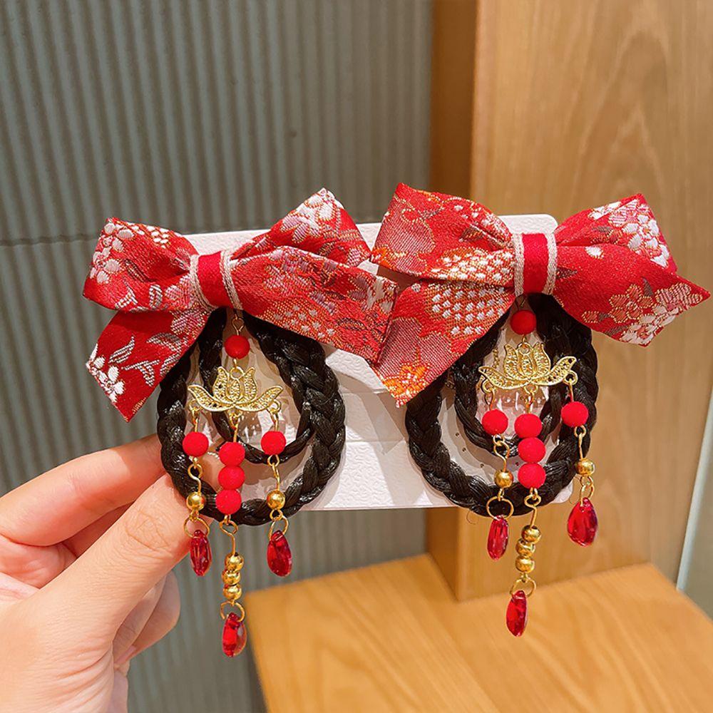 Головной убор в китайском стиле, новогодний праздничный боковой зажим для парика, заколка для волос с бантом, аксессуары для волос