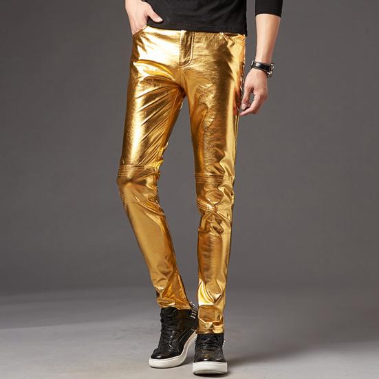 Мужские брюки-карандаш, яркая поверхность, однотонные, застежка-молния, средняя посадка, брюки из искусственной кожи, облегающие, мотоциклетные брюки, уличная одежда
