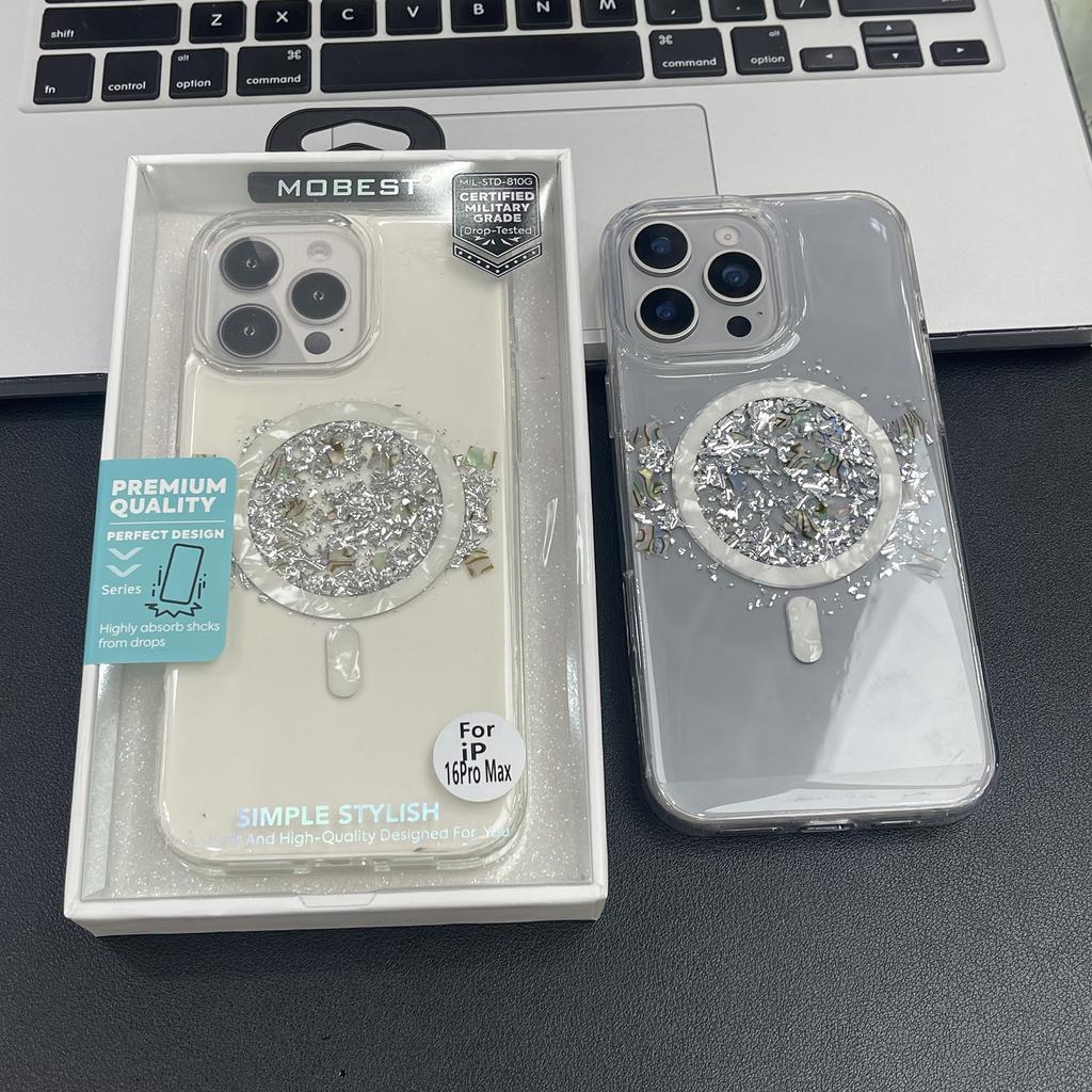 MOBEST For iPhone 15 Pro Max Magnetic Case Shell Shape Glitter Design TPU+PC Phone Cover