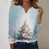 Women's Fashion Casual V-Neck Long Sleeve Decorative Button Christmas Print Top