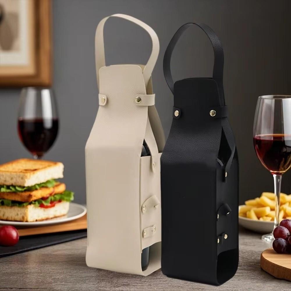PU Leather Wine Tote Carrier Reusable Champagne Gift Bag Elegant Beer Gift Bag