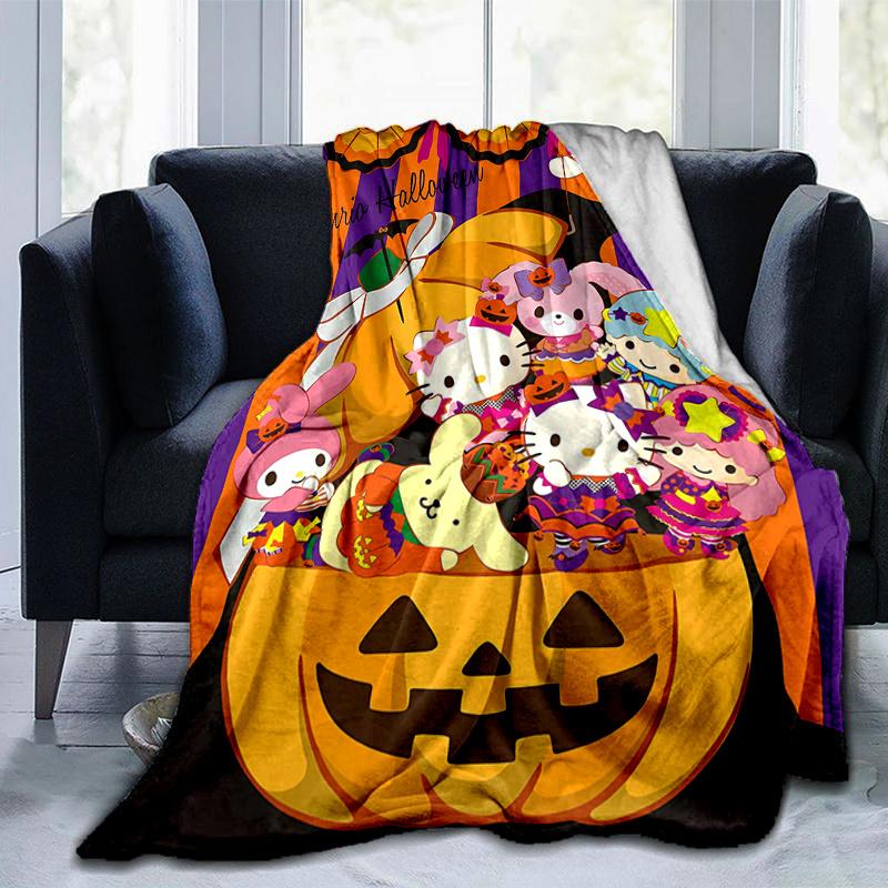1pc Hello Kitty and Friends Halloween Adventure Blanket, Soft Throw for Home Decor, Gift Idea, Suitable for All Seasons, Living Room, Travel, Camping,