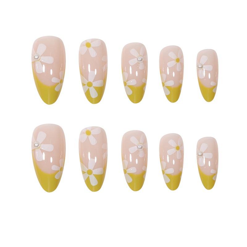 False Nails Press-On Tips With Pearl Design French Manicure Floral Decor Sweet Style Gel Glue Or Jelly Adhesive