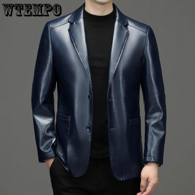 Весенне-осенняя мужская кожаная куртка, повседневный мужской костюм с воротником, кожаная куртка, кожаный костюм