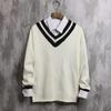 Мужской свитер в стиле колледжа с V-образным вырезом — модный корейский осенний трикотаж для пар и молодежи