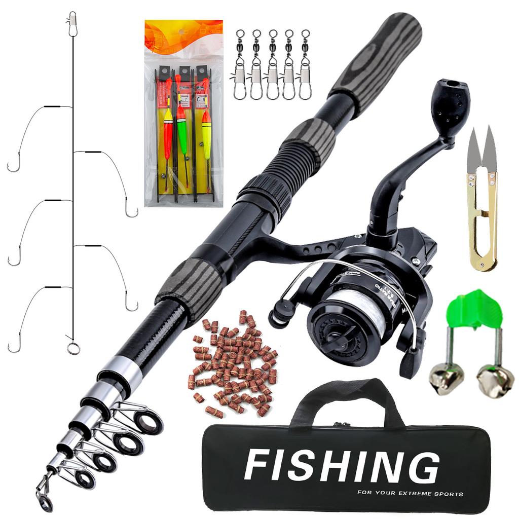 New Portable 1.8m-2.1m Telescopic Fishing Rod Gear Ratio 5.2:1 Reel Fishing Rod Kit Full Tools Spinning Reel Fishing Bait Accessories Bag