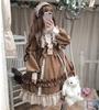 Lolita Long Sleeve Dress Teddy Bear One Piece Bear Knee Length [Lady Lazy] (Brown, M)
