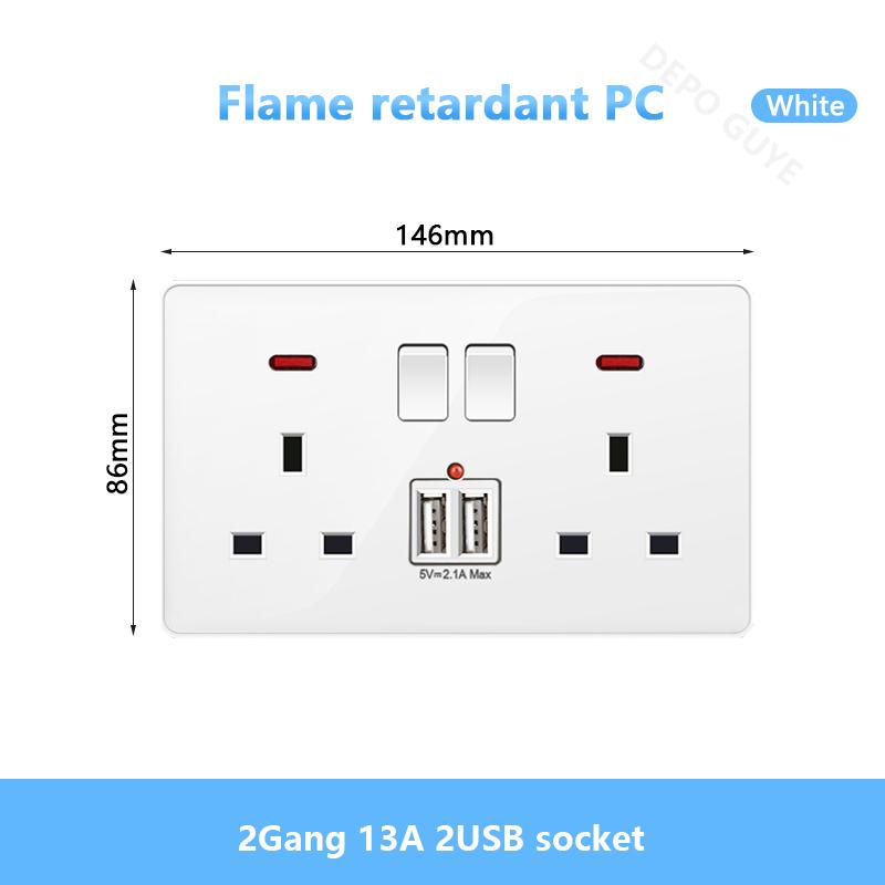 Белая настенная розетка USB стандарта Великобритании 13A, универсальная вилка Type-C для быстрой зарядки мощностью 18 Вт, настенный выключатель света, электрическая розетка