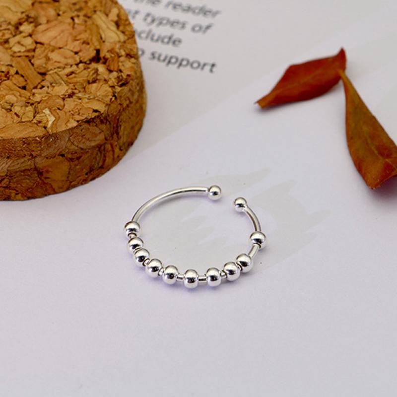 Новое кольцо из стерлингового серебра 925 пробы с бусинами Fidget, регулируемое, для женщин и мужчин, свободно вращающееся, антистрессовое, тревожное, модные ювелирные изделия