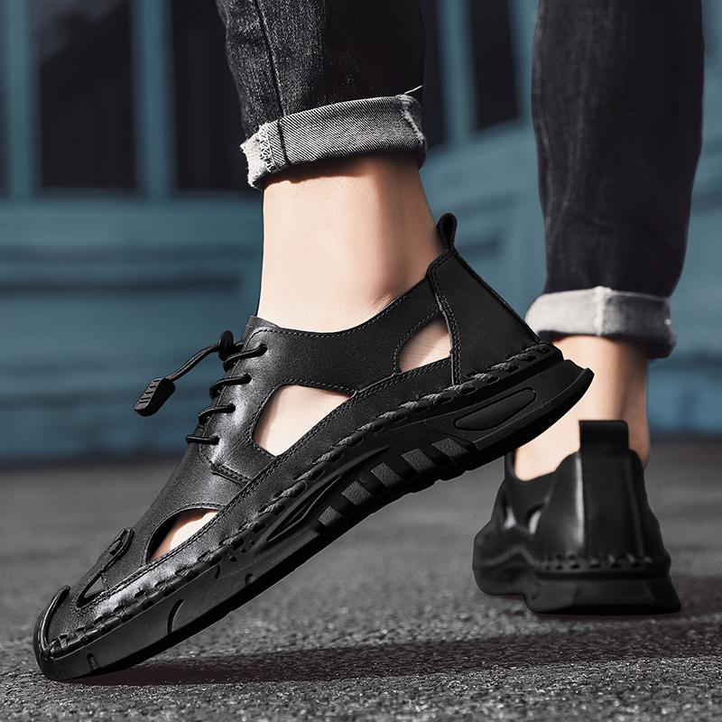 Летние мужские кожаные сандалии, легкие дышащие пляжные сандалии для отдыха на природе, повседневная обувь