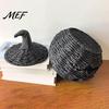 Retro Dark Style Living Room Decor Handwoven Pumpkin Lantern, Vintage Rustic Halloween Decor, Hollow Smile Boho Desktop Art Face Storage Jar with Lid,