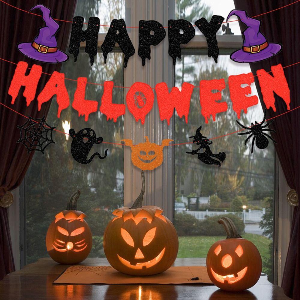 3Pcs/Set Bat Halloween Paper Banner Ghost Ghost Decor Flag Witch Pumpkin Pendant  Party Supplies
