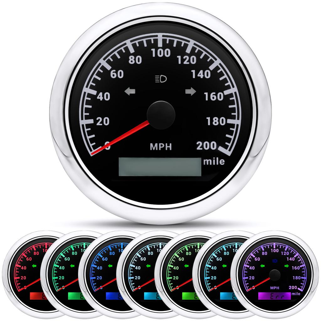 85MM Car Boat GPS Speedometer 0-200MPH Gauge Waterproof Speed Meter With 7 Colors Backlight for Marine Auto Motorcycle 12V/24V